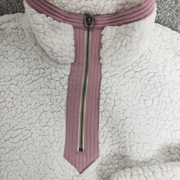 Abercrombie & Fitch Womens Sz Small White / Pink Lining‎ Fuzzy Oversized Sherpa - Picture 3 of 5